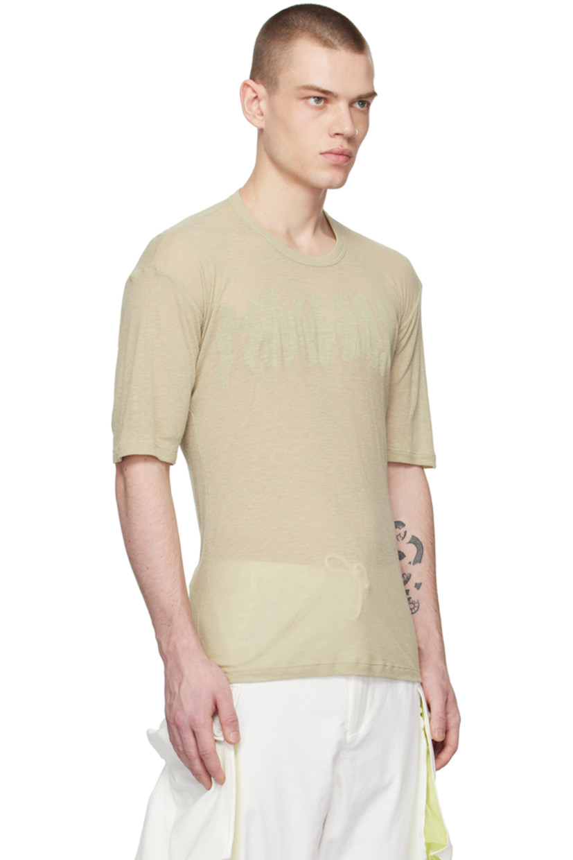 Semi-sheer rib knit marled modal- and wool-blend T-shirt.

· Crewneck
· Logo printed at front
· Dropped shoulders

Supplier color: Beige