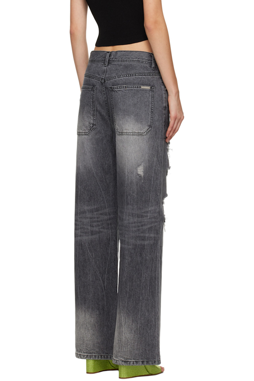 Non-stretch denim jeans. Fading, whiskering, and distressing throughout.

· Belt loops
· Five-pocket styling
· Zip-fly
· Mesh underlay at legs
· Logo plaque at back pocket
· Logo-engraved silver-tone hardware

Supplier color: Gray