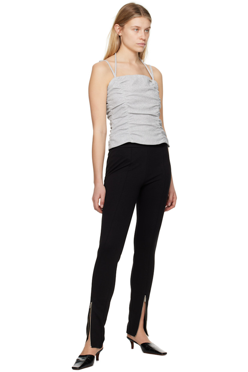 Stretch nylon-blend lamé tank top. Ruching throughout. 

· Halter strap at square neck 
· Logo plaque at chest 
· Concealed zip closure at side seam 
· Chain-link detailing at adjustable shoulder straps 
· Partial satin lining 

Supplier color: Silver
