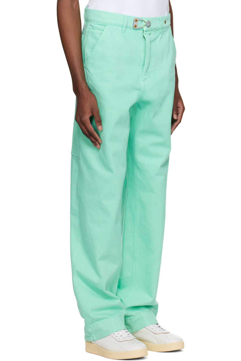Loose-fit garment-dyed non-stretch deadstock cotton denim jeans. 

· Belt loops
· Five-pocket styling
· Zip-fly
· Hand-stamped logo at hammer loop and back pocket
· Patch pockets at outseam

Supplier color: Arsham green