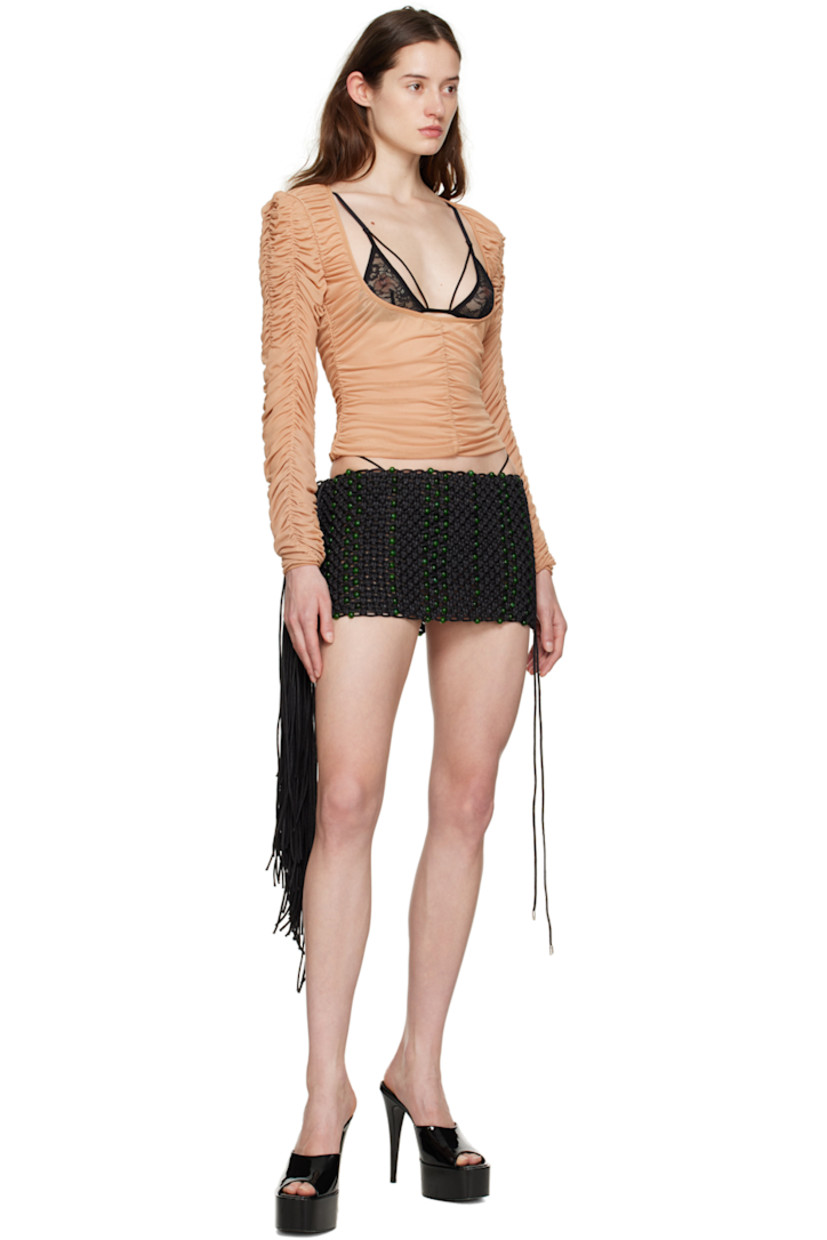 Sheer polyester mesh T-shirt. 

· Ruching throughout
· Plunging scoop neck

Available exclusively at SSENSE.

Supplier color: Beige