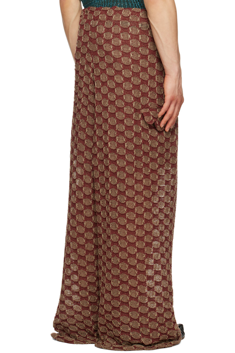 Semi-sheer hand-knit stretch rayon trousers. Check pattern throughout. 

· Elasticized waistband
· Flap pocket at outseams
· Shorts-style lining

Available exclusively at SSENSE.

Supplier color: Potato