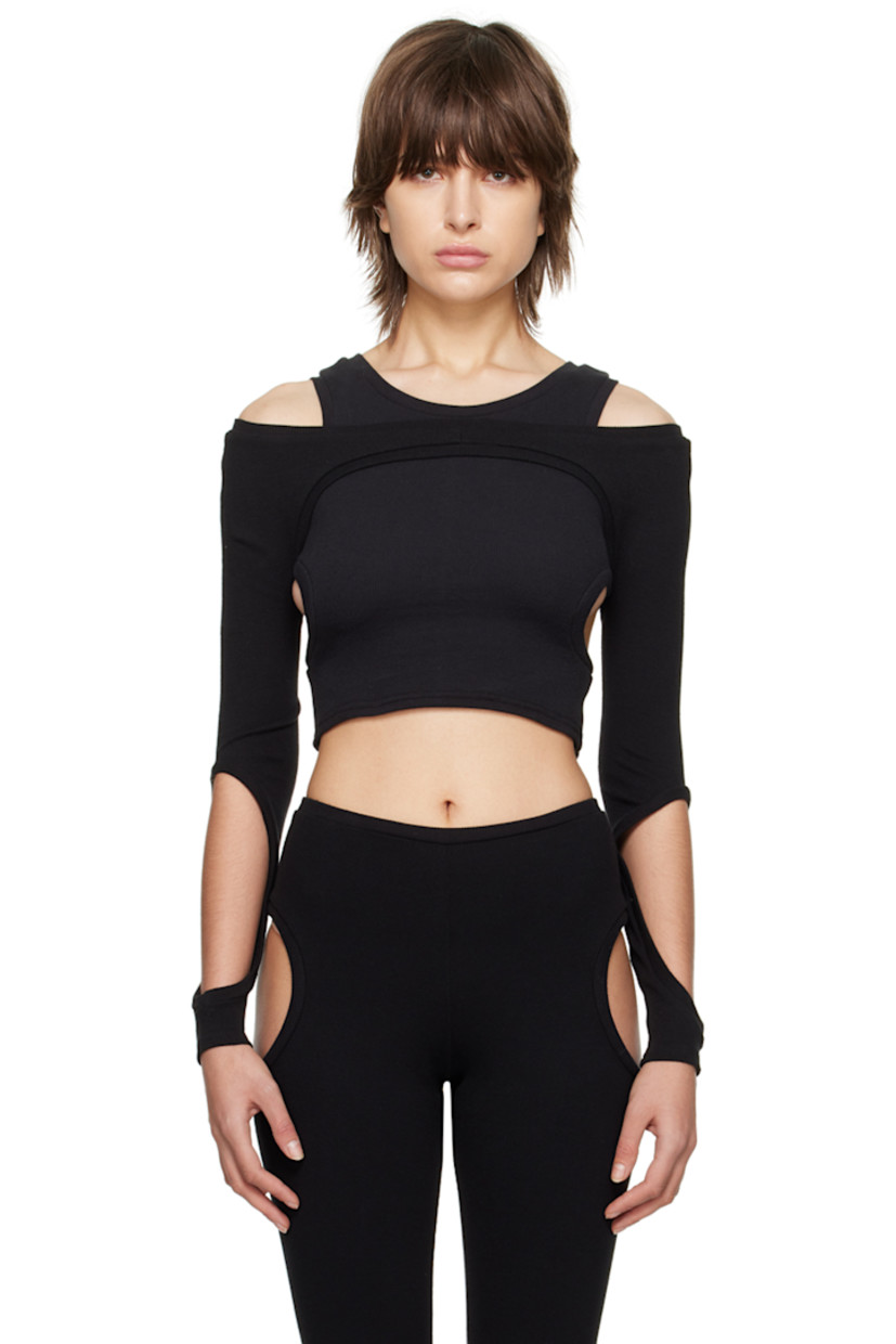 Stretch rib knit organic cotton tank top. Cutouts throughout.

· Crewneck
· Detachable bolero-style sleeves

Supplier color: Black