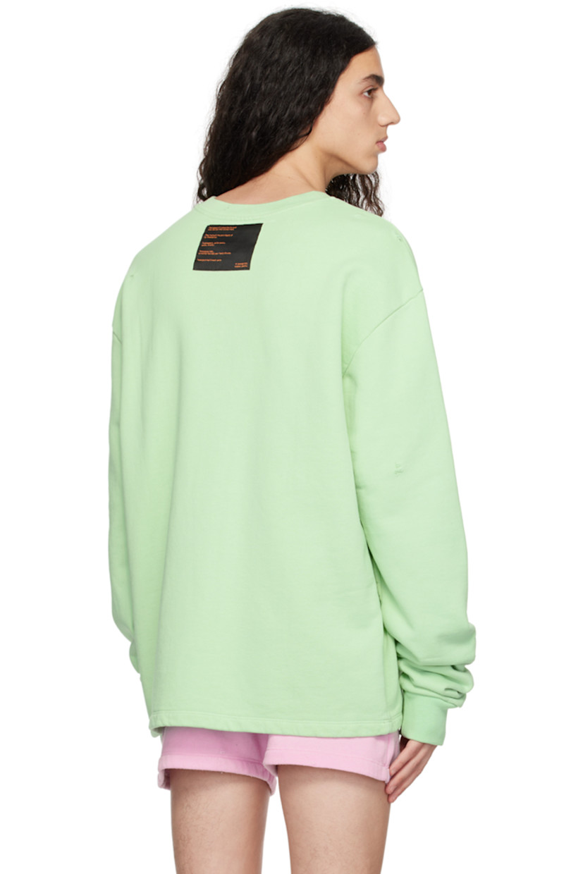 French terry sweatshirt. Distressing throughout.

· Rib knit crewneck and cuffs
· Logo and text printed at chest

Available exclusively at SSENSE.

Supplier color: Green