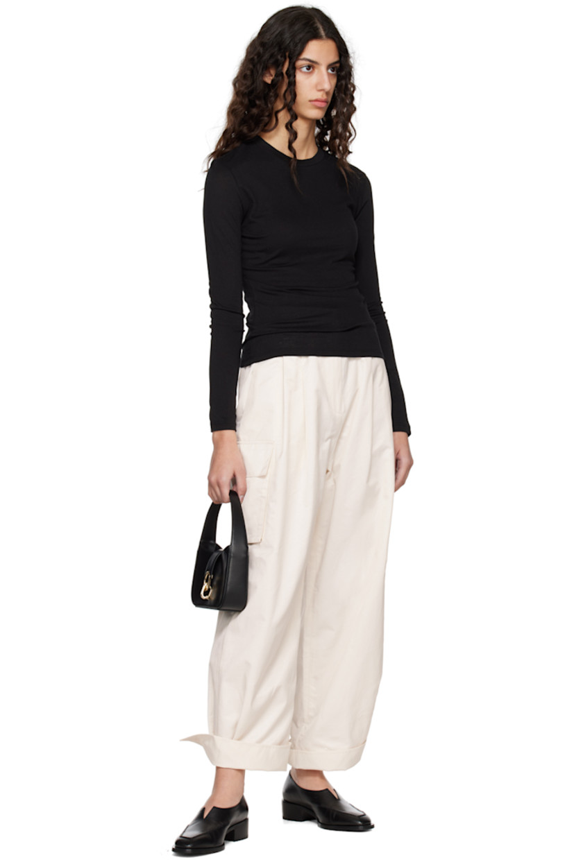 Cotton-blend twill trousers.

· Four-pocket styling
· Zip-fly
· Pleats at front
· Cargo pocket at outseams
· Adjustable button fastening at cuffs

Supplier color: Cream