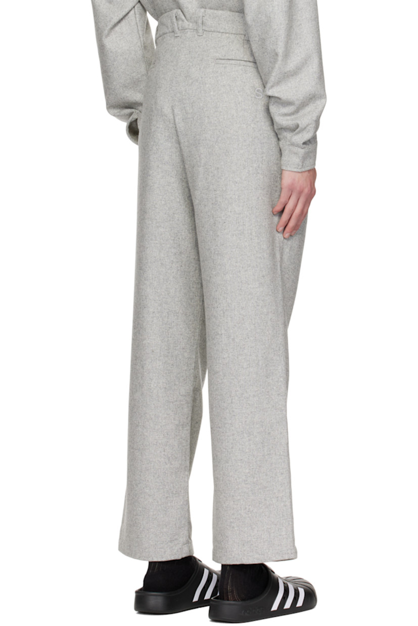 Wool-blend herringbone trousers. 

· Belt loops
· Four-pocket styling
· Zip-fly
· Pleats at front
· Patches at leg
· Logo flag at outseam
· Logo embroidered at back pocket

Supplier color: Gray