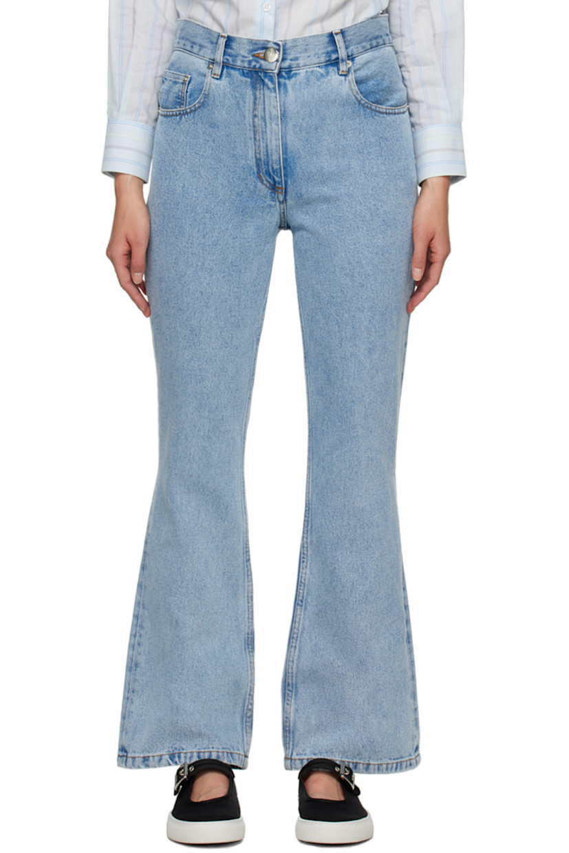 Non-stretch organic cotton denim jeans. Fading throughout. 

· Belt loops 
· Five-pocket styling 
· Zip-fly
· Leather logo patch at back waistband 
· Contrast stitching in brown

Supplier color: Light blue
