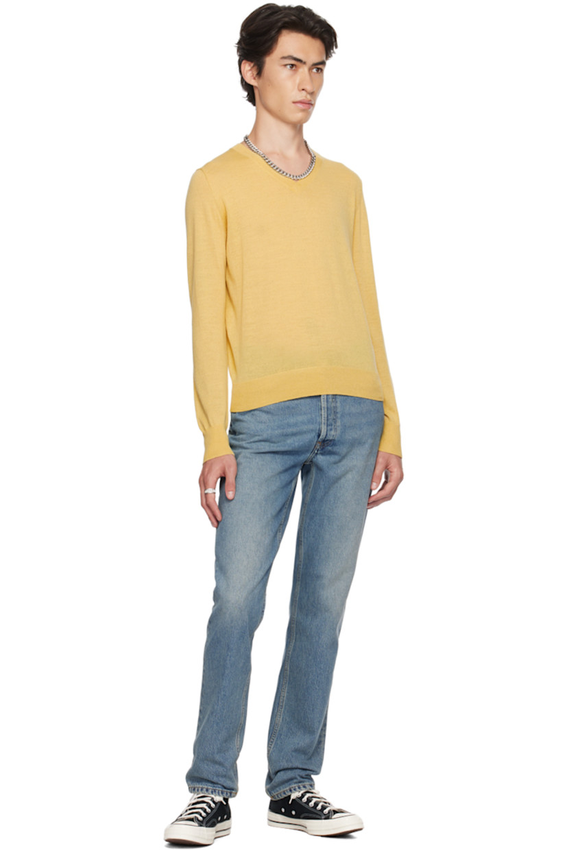 Straight-leg non-stretch organic cotton denim jeans. Distressing and whiskering throughout. 

· Belt loops
· Five-pocket styling
· Button-fly
· Logo patch at back

Supplier color: Original blue