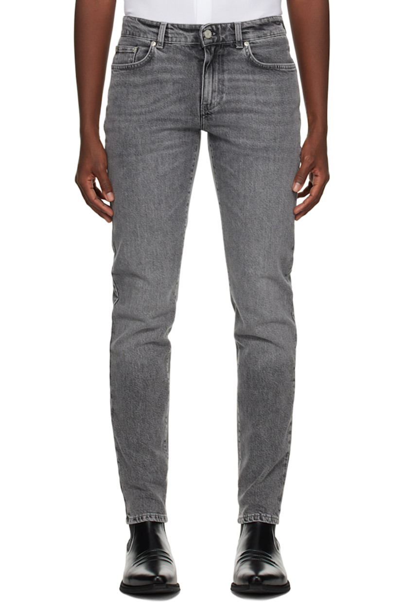 Organic cotton stretch denim jeans.

· Belt loops
· Five-pocket styling
· Zip-fly
· Leather logo patch at back waistband
· Darts at back pockets
· Logo-engraved silver-tone hardware

Supplier color: Saint gray