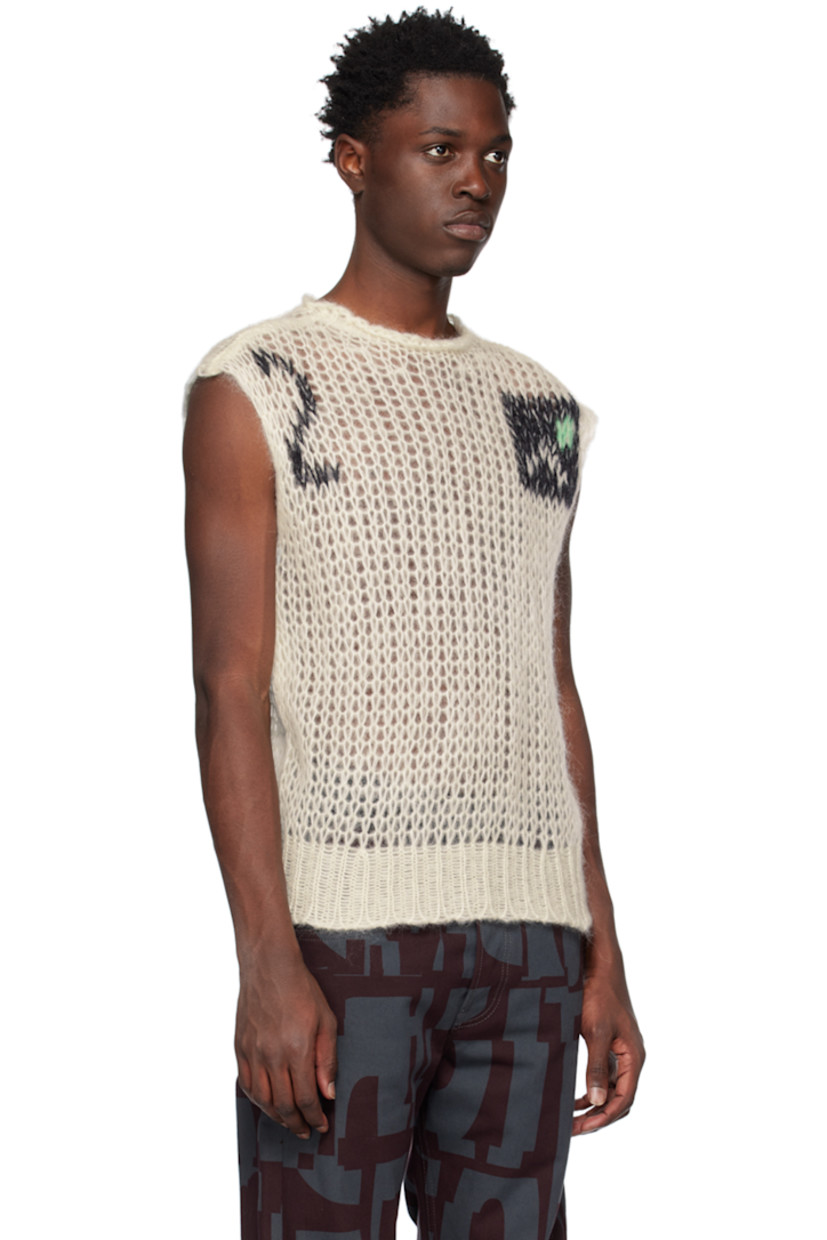 Open knit mohair-blend vest.

· Crewneck 
· Jacquard graphics at chest
· Rib knit hem

Supplier color: Ecru