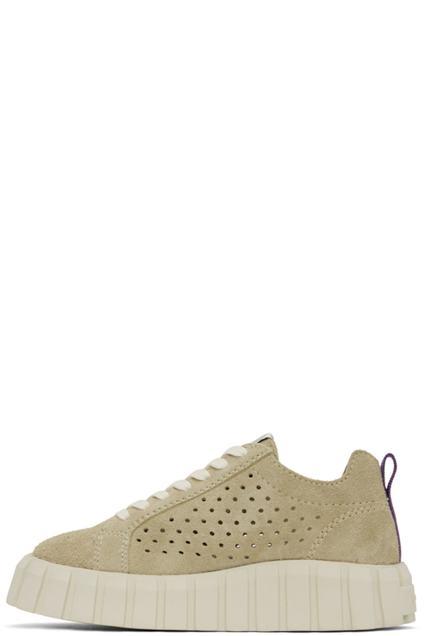Low-top suede sneakers in beige. Perforated detailing throughout. 

· Lace-up closure
· Logo patch at tongue
· Webbing pull-loop at heel collar  
· Logo embossed at heel
· Textured rubber platform midsole
· Treaded rubber outsole
· Platform: H2 in

Supplier color: Suede elm
