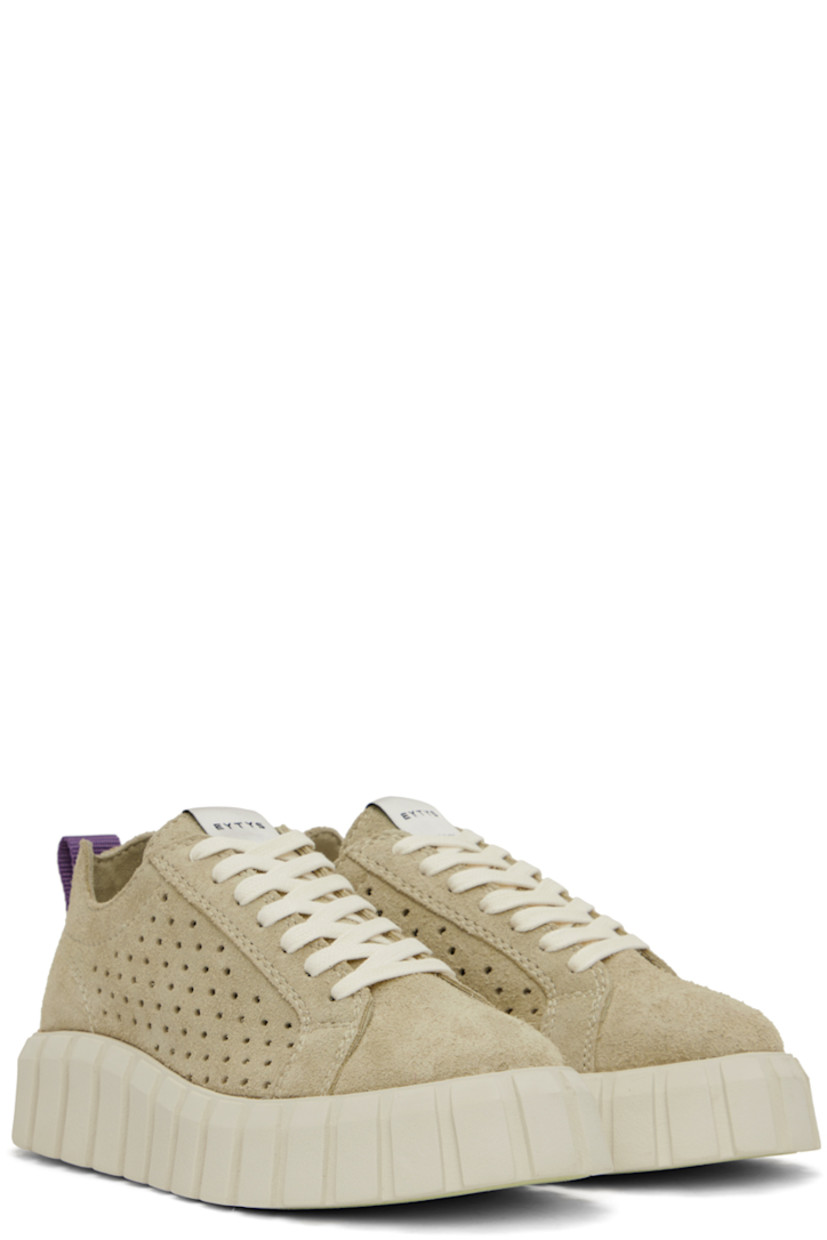 Low-top suede sneakers in beige. Perforated detailing throughout. 

· Lace-up closure
· Logo patch at tongue
· Webbing pull-loop at heel collar  
· Logo embossed at heel
· Textured rubber platform midsole
· Treaded rubber outsole
· Platform: H2 in

Supplier color: Suede elm