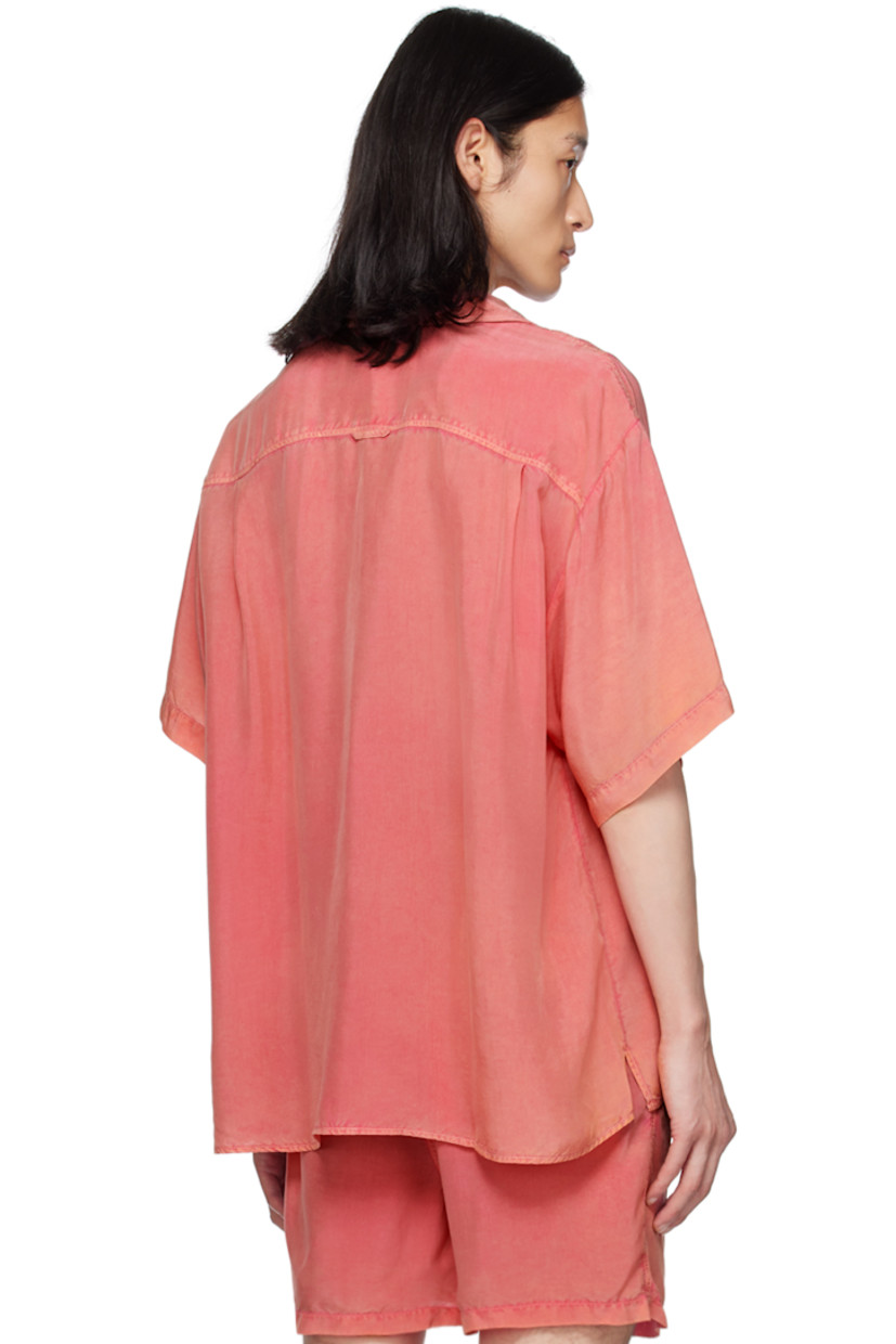 Garment-washed cupro poplin shirt. 

· Open spread collar
· Button closure
· Vented side seams
· Dropped shoulders
· Locker loop at back yoke
· Mother-of-pearl hardware

Supplier color: Pink opal