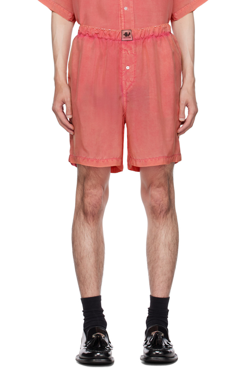 Garment-washed cupro poplin shorts. 

· Rubberized logo patch at elasticized waistband 
· Three-pocket styling
· Button-fly
· Grosgrain pull-loop at back

Supplier color: Pink opal