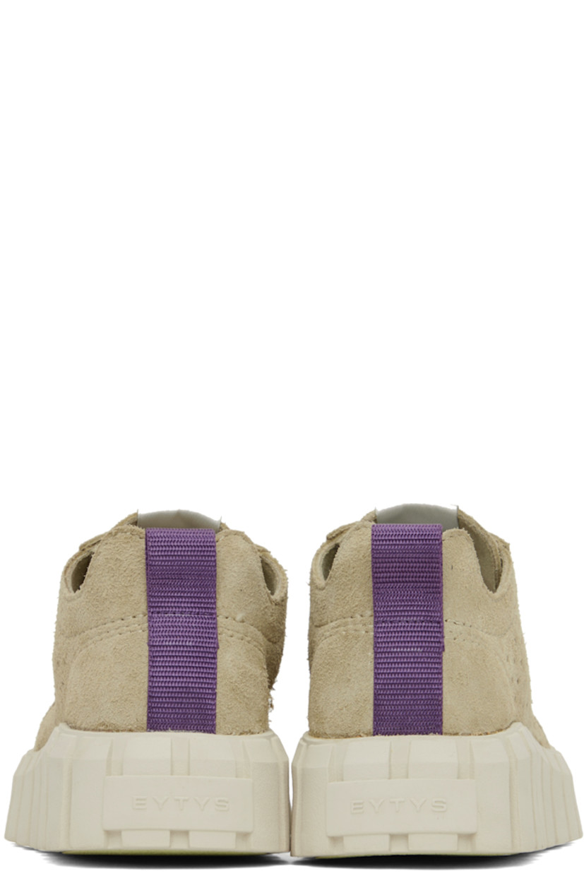 Low-top suede sneakers in beige. Perforated detailing throughout. 

· Lace-up closure
· Logo patch at tongue
· Webbing pull-loop at heel collar  
· Logo embossed at heel
· Textured rubber platform midsole
· Treaded rubber outsole
· Platform: H2 in

Supplier color: Suede elm