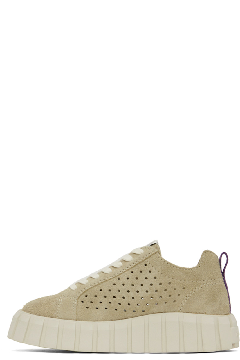 Low-top suede sneakers in beige. Perforated detailing throughout. 

· Lace-up closure
· Logo patch at tongue
· Webbing pull-loop at heel collar  
· Logo embossed at heel
· Textured rubber platform midsole
· Treaded rubber outsole
· Platform: H2 in

Supplier color: Suede elm
