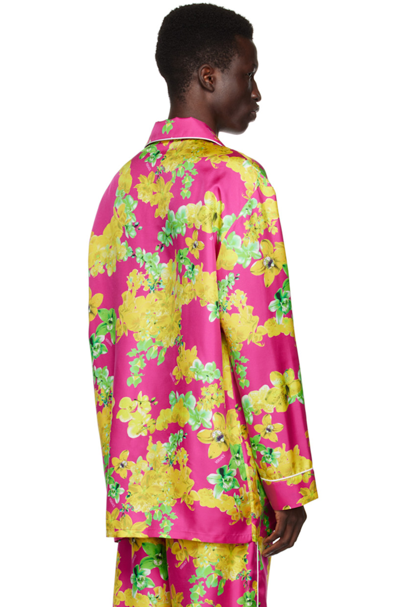 Silk twill pyjama shirt. Piping and floral pattern printed throughout.

· Open spread collar
· Button closure
· Patch pockets

Supplier color: Fuxia/Multicolor