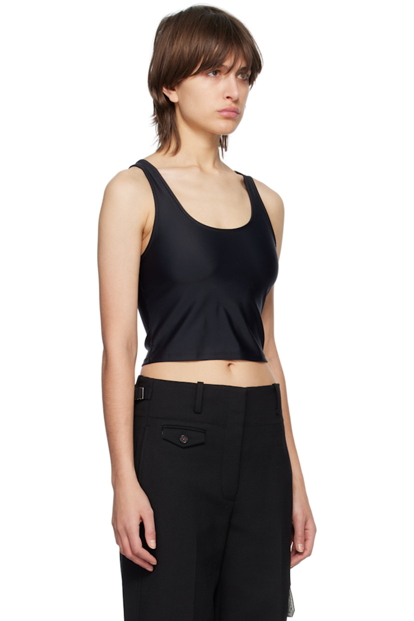 Stretch recycled polyester jersey tank top. Gathering throughout.

· Scoop neck
· Cropped hem
· Logo printed at back

Supplier color: Black econyl