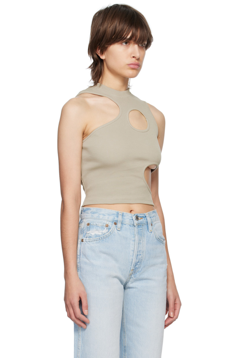 Rib knit organic cotton tank top. Cutouts throughout.

· Crewneck
· Logo printed at back

Available exclusively at SSENSE.

Supplier color: Desert