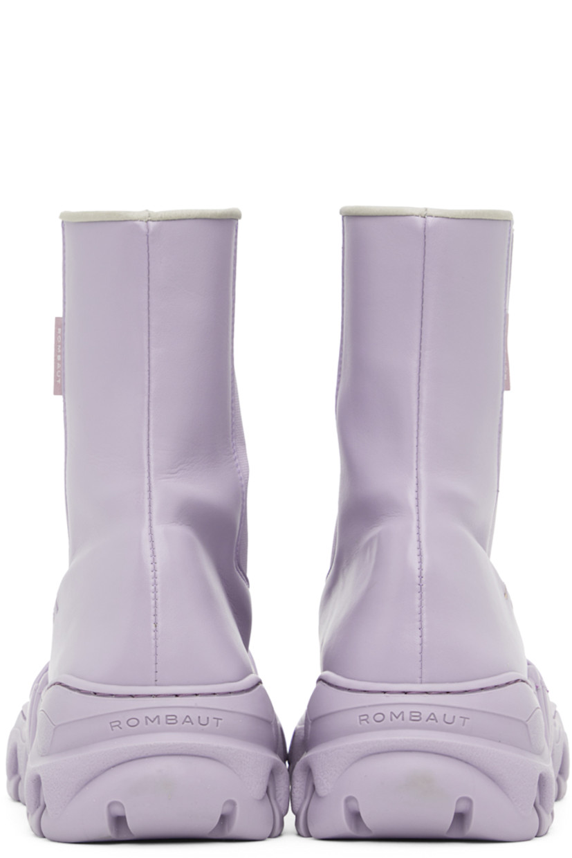 Ankle-high buffed faux-leather boots in purple.

· Elasticized gusset at sides
· Textile logo flag at outer side
· Faux-leather lining
· Sculptural rubber platform midsole
· Treaded rubber outsole
· Platform: H2 in

Supplier color: Heather apple leather