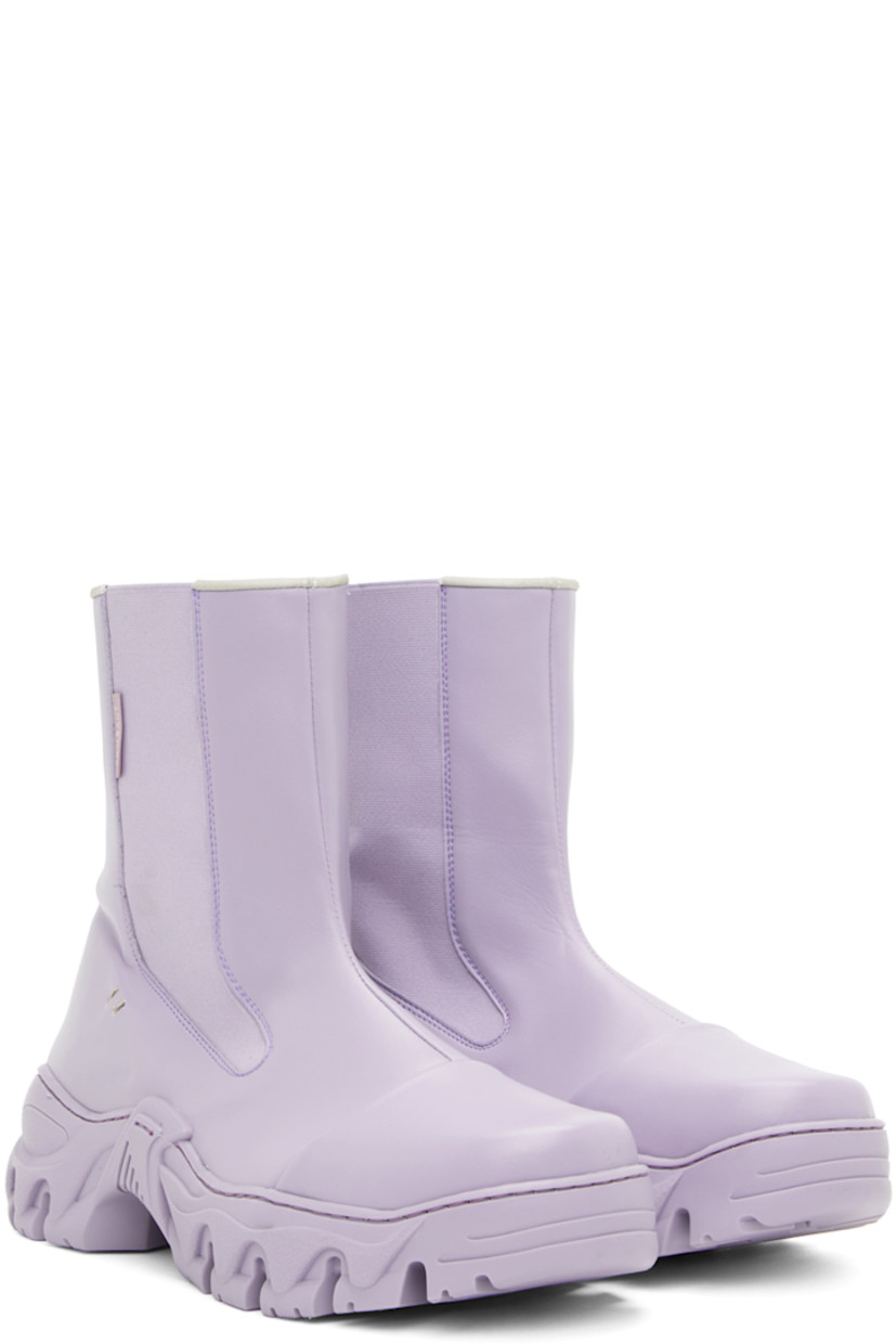 Ankle-high buffed faux-leather boots in purple.

· Elasticized gusset at sides
· Textile logo flag at outer side
· Faux-leather lining
· Sculptural rubber platform midsole
· Treaded rubber outsole
· Platform: H2 in

Supplier color: Heather apple leather
