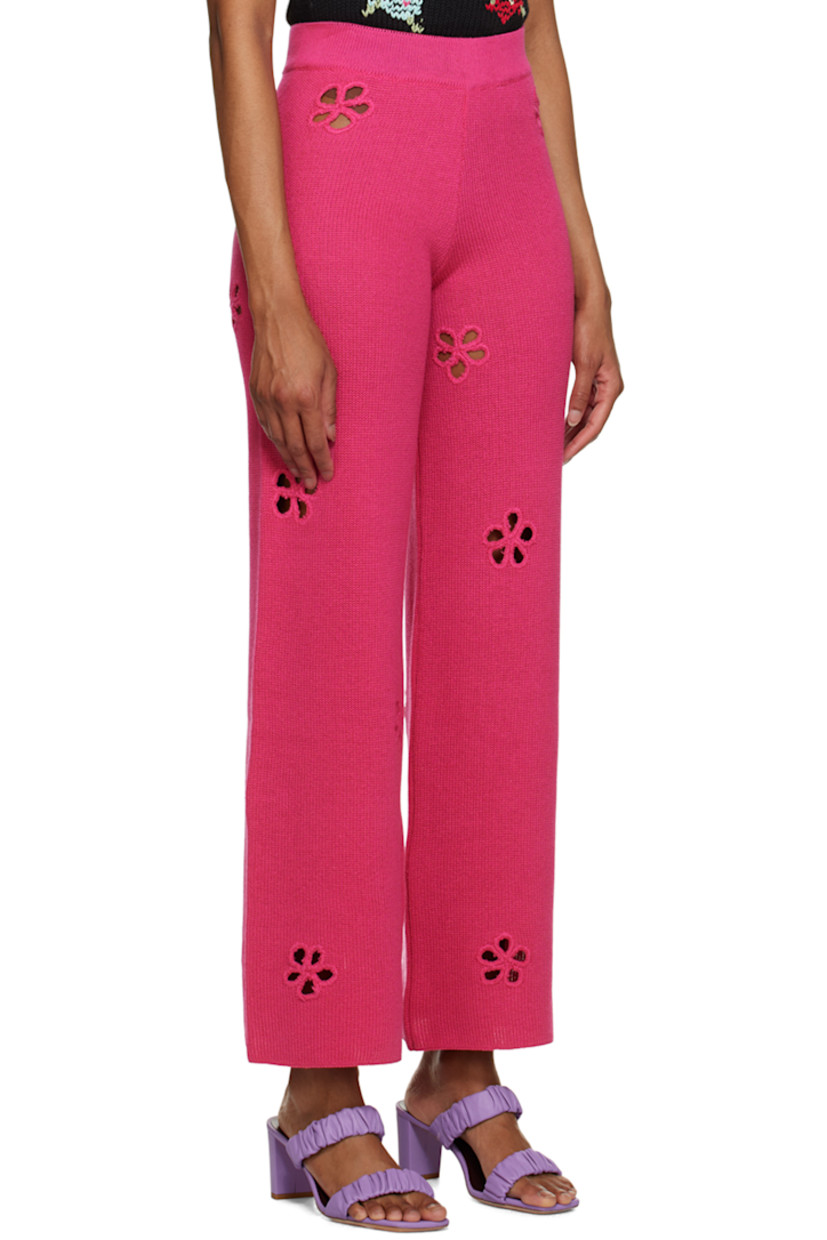 Handcrafted knit cotton- and acrylic-blend lounge pants. 

· Floral cutouts throughout
· Elasticized rib knit waistband

Supplier color: Magenta
