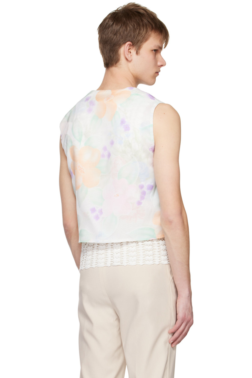Polyester chiffon and plain-woven cotton vest. Fil-coupé and floral pattern printed throughout.

· Layered construction
· Y-neck
· Concealed magnetic press-stud closure
· Logo plaque with embroidered and embellished detailing at chest

Supplier color: Flower