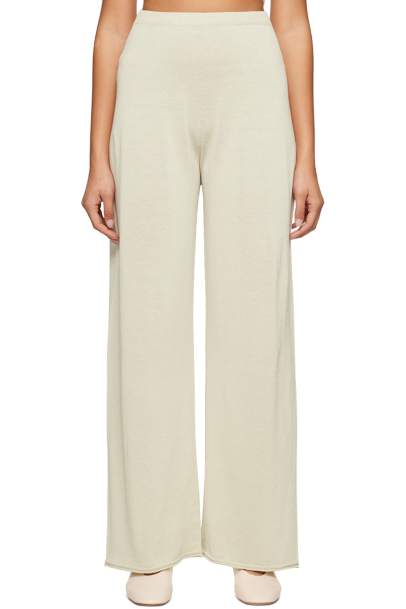 Semi-sheer rib knit cotton-blend lounge pants.

· Elasticized waistband
· Rolled edge at cuffs

Supplier color: Beige