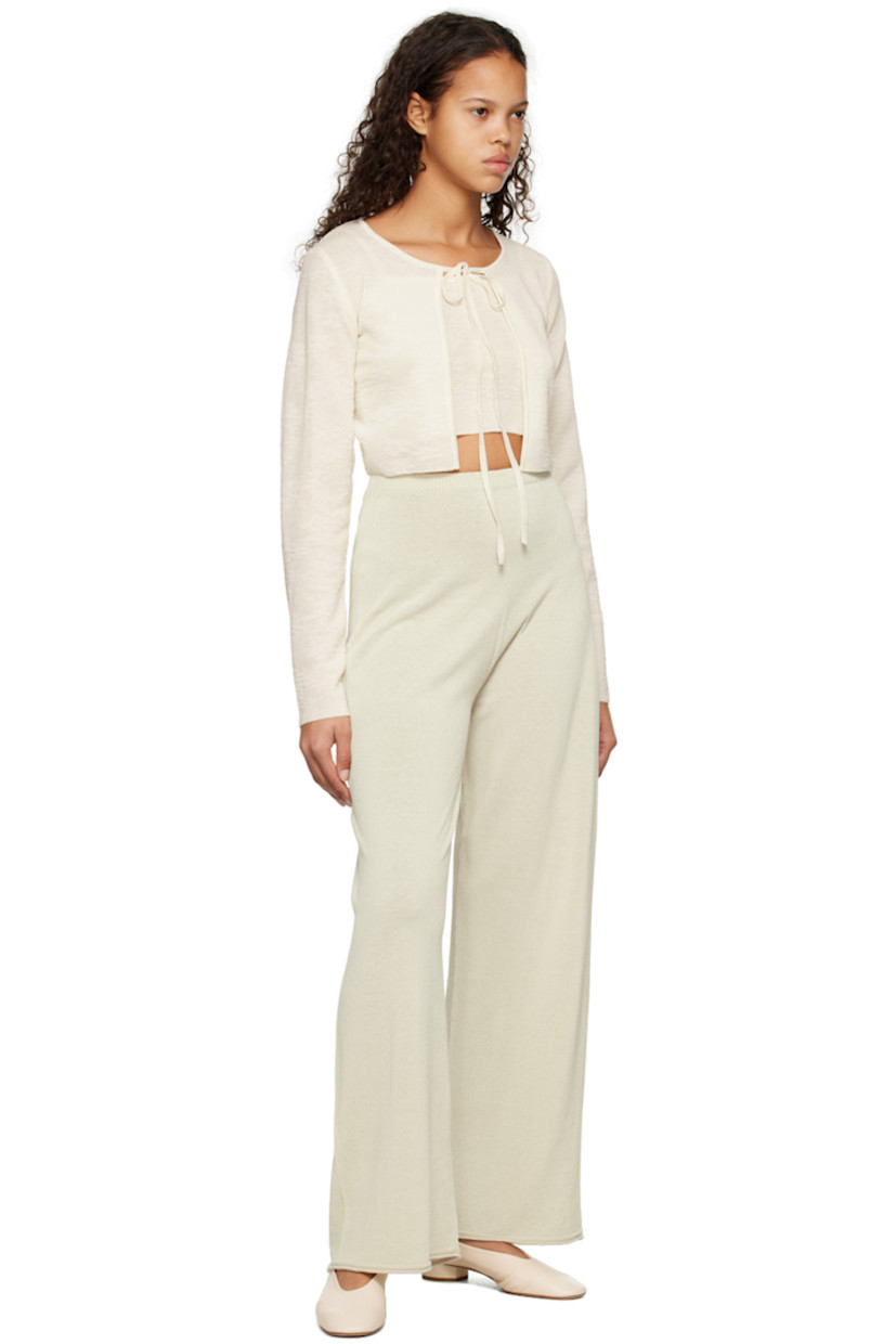 Semi-sheer rib knit cotton-blend lounge pants.

· Elasticized waistband
· Rolled edge at cuffs

Supplier color: Beige