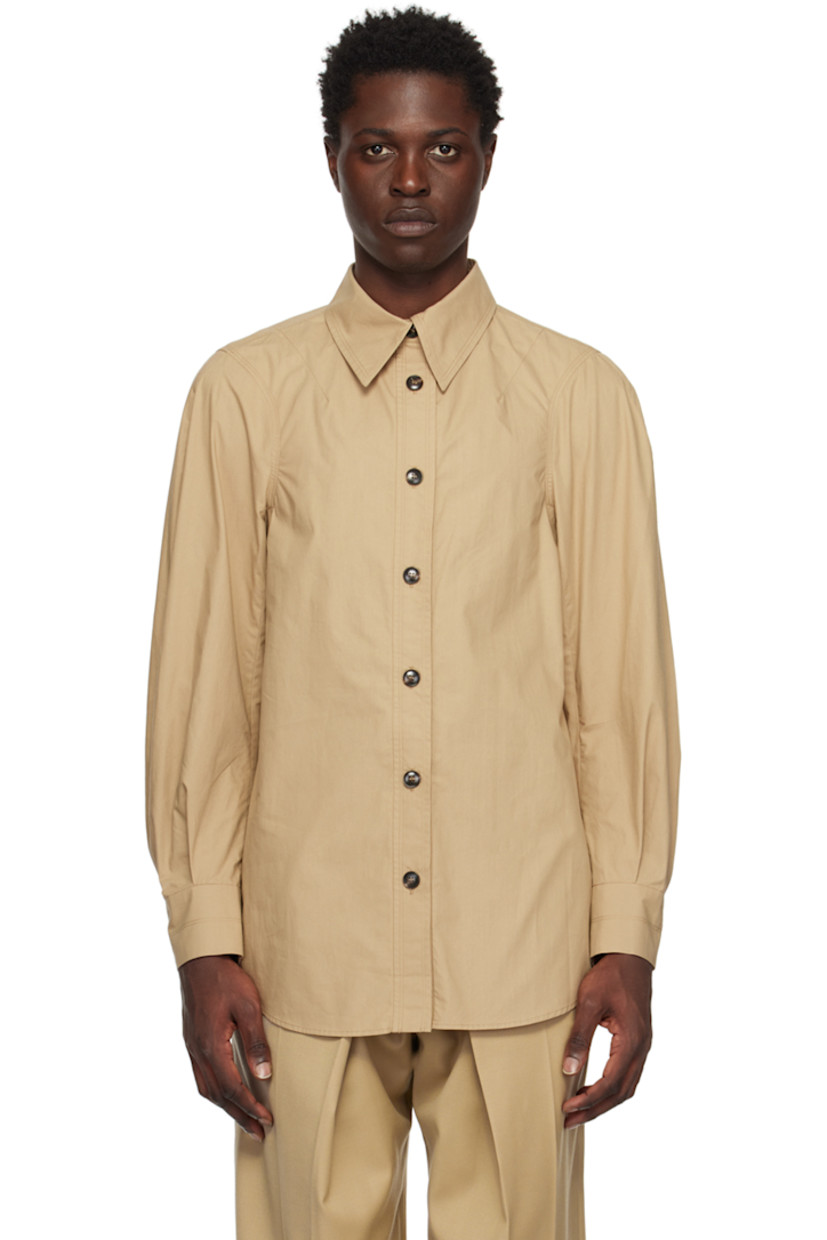 Cotton poplin shirt. 

· Spread collar
· Button closure
· Shirttail hem 
· Single-button barrel cuffs

Available exclusively at SSENSE.

Supplier color: Incense