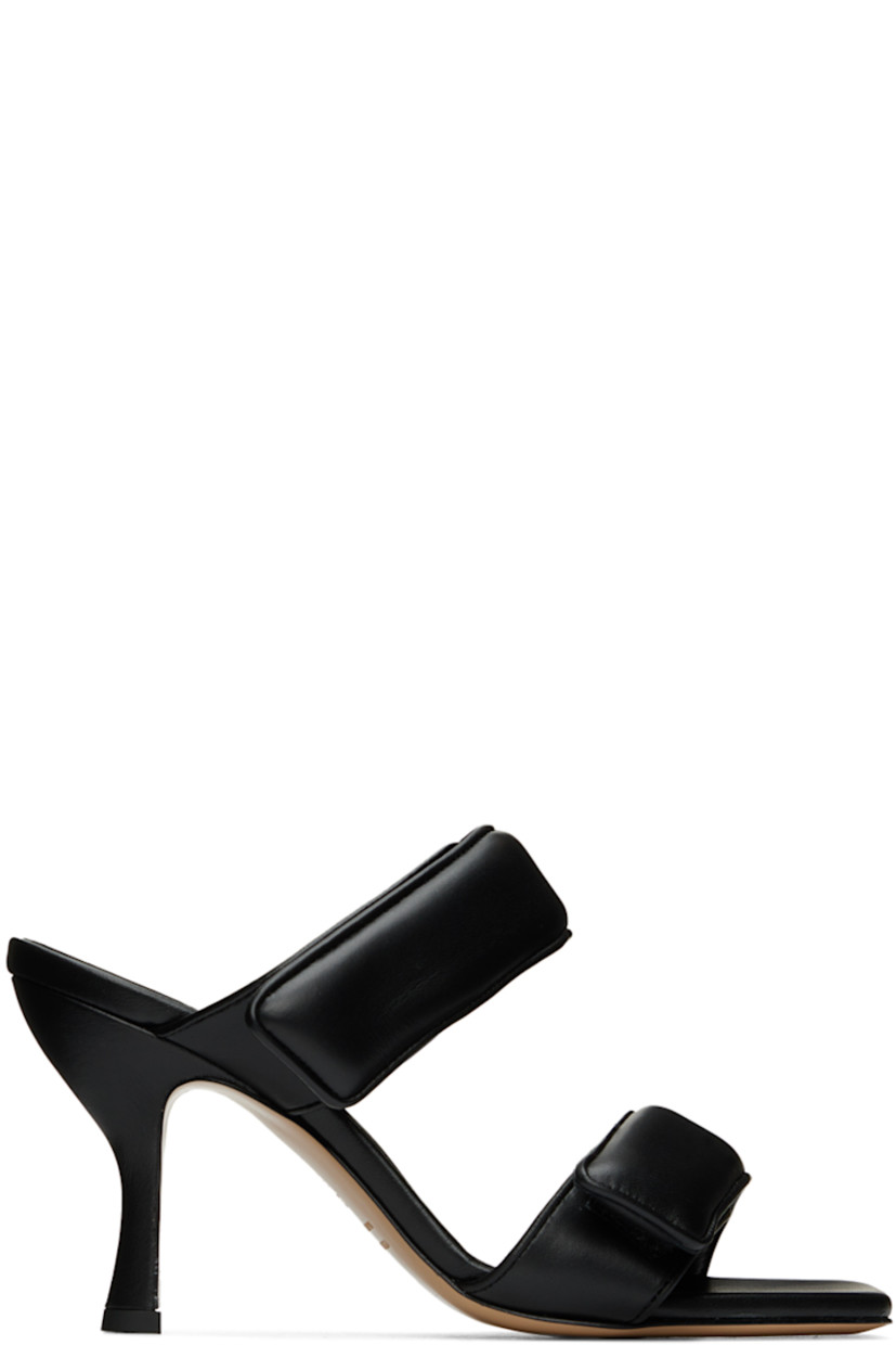 Buffed nappa lambskin heeled sandals in black.

· Open square toe
· Padded velcro straps at vamp 
· Logo embossed at kidskin footbed
· Covered stiletto heel with rubber injection
· Leather sole 
· Heel: H3.25 in

Part of the Gia Borghini x Pernille Teisbaek collaboration.

Supplier color: Black