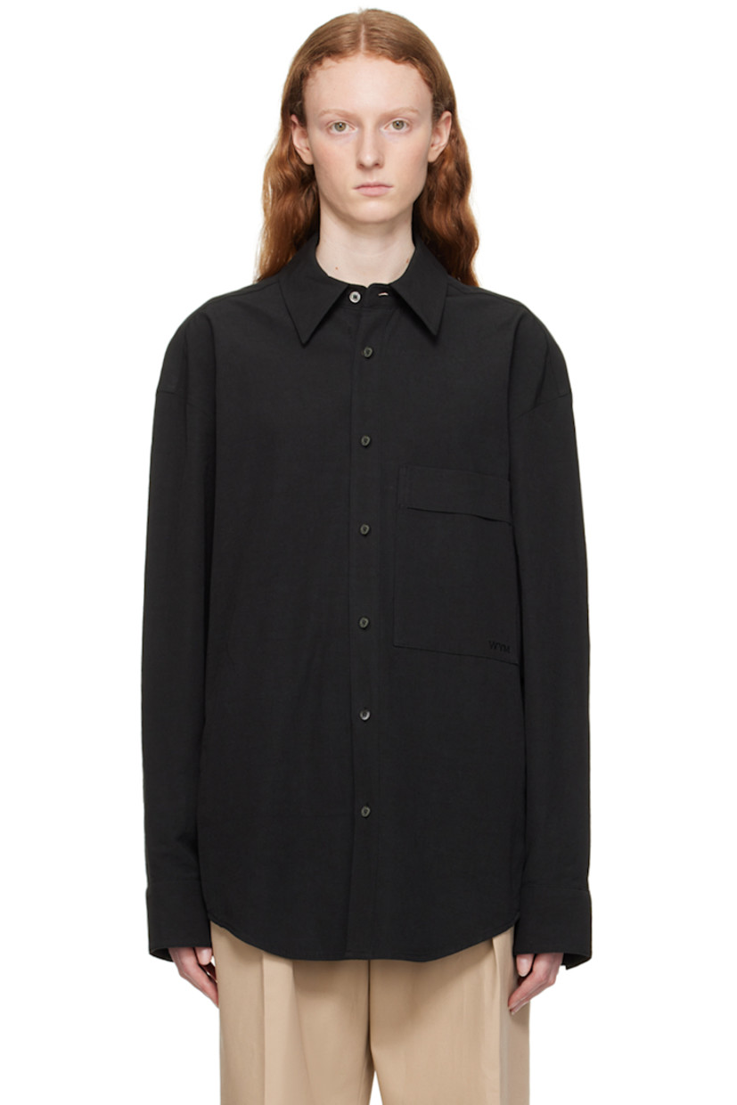 Cotton- and linen- blend broadcloth shirt. 

· Spread collar 
· Button closure 
· Logo embroidered at patch pocket
· Modified shirttail hem
· Button vent at side seams 
· Single-button barrel cuffs 
· Logo hardware at back collar 
· Pleats at back yoke 
· Logo-engraved silver-tone hardware

Supplier color: Black