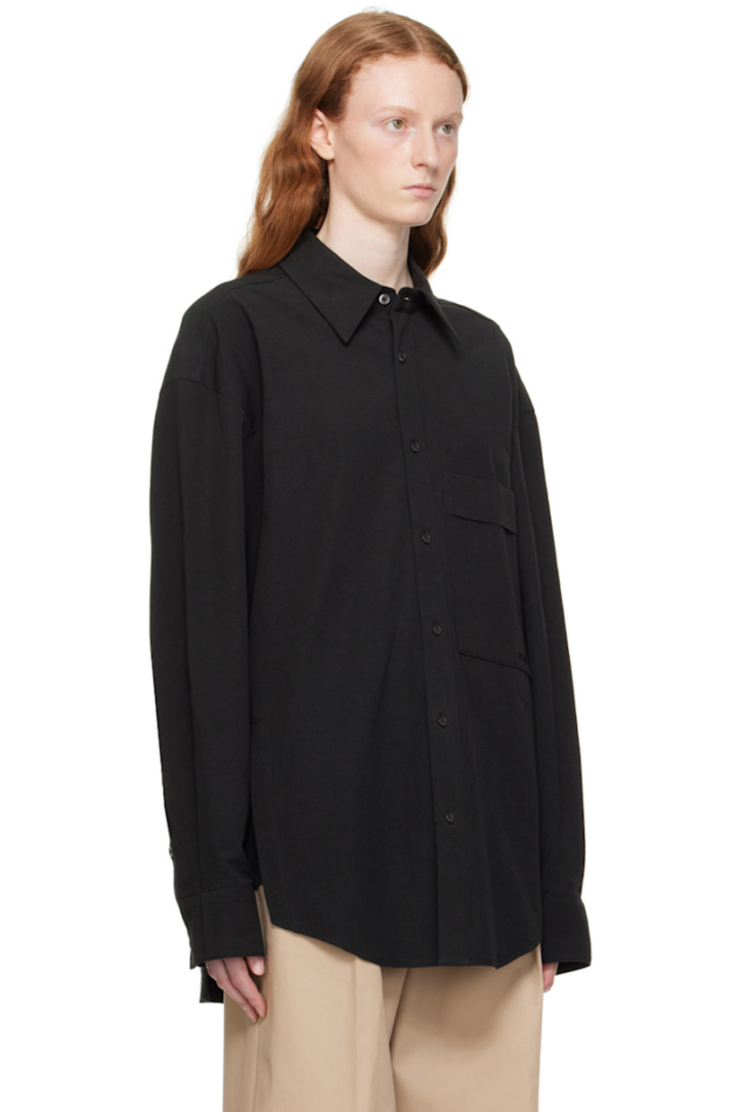 Cotton- and linen- blend broadcloth shirt. 

· Spread collar 
· Button closure 
· Logo embroidered at patch pocket
· Modified shirttail hem
· Button vent at side seams 
· Single-button barrel cuffs 
· Logo hardware at back collar 
· Pleats at back yoke 
· Logo-engraved silver-tone hardware

Supplier color: Black