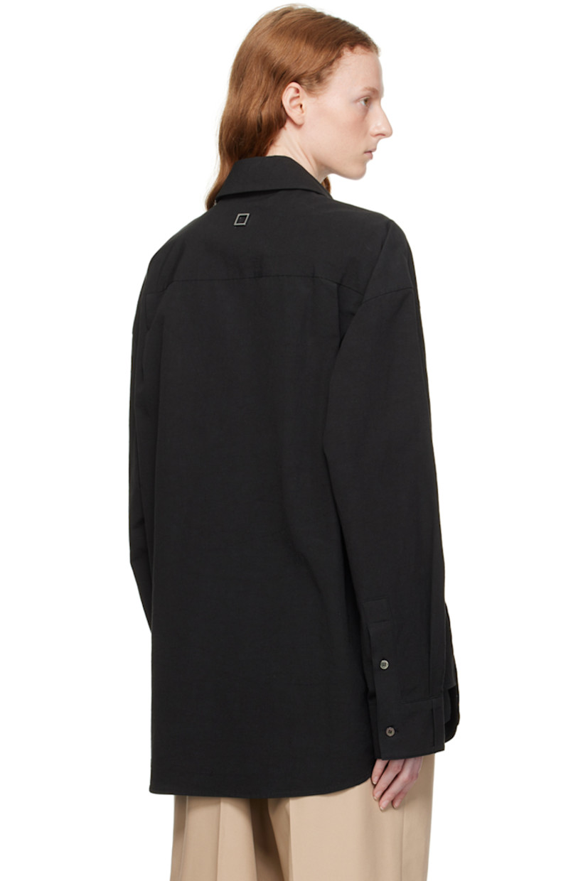 Cotton- and linen- blend broadcloth shirt. 

· Spread collar 
· Button closure 
· Logo embroidered at patch pocket
· Modified shirttail hem
· Button vent at side seams 
· Single-button barrel cuffs 
· Logo hardware at back collar 
· Pleats at back yoke 
· Logo-engraved silver-tone hardware

Supplier color: Black