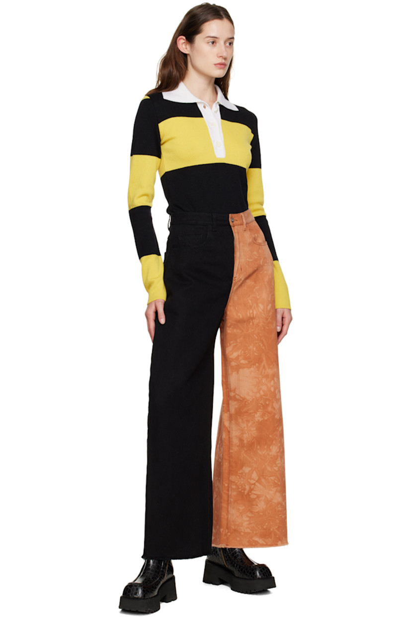 Knit merino wool polo. Stripes throughout.

· Rib knit spread collar
· Three-button placket

Supplier color: Yellow/Black