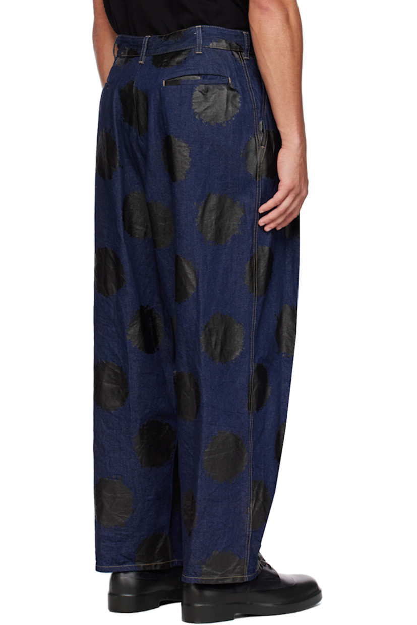 Relaxed-fit non-stretch denim jeans. Polka-dot pattern printed throughout.

· Belt loops
· Four-pocket styling
· Zip-fly
· Pleats at front legs
· Contrast stitching in yellow

Supplier color: Indigo