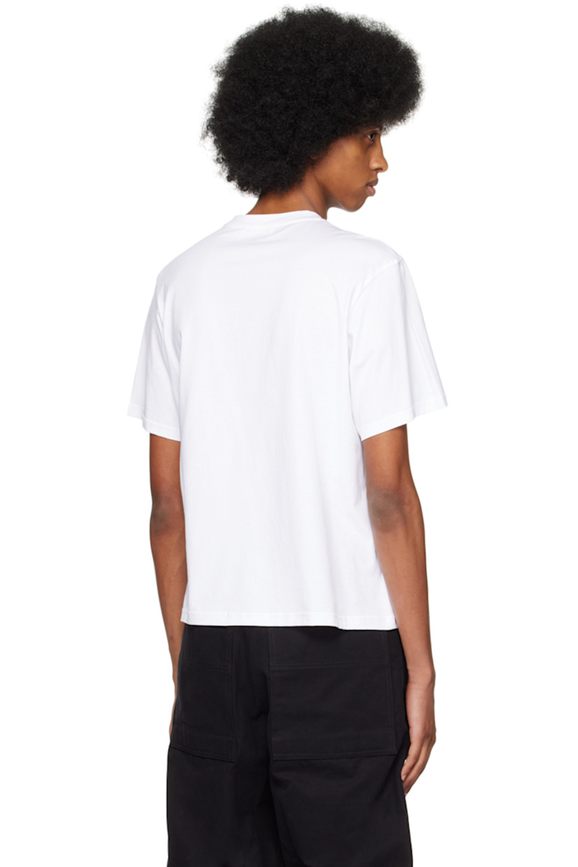 Cotton jersey T-shirt.

· Rib knit crewneck
· Detachable rubberized press-stud tab at chest

Supplier color: White