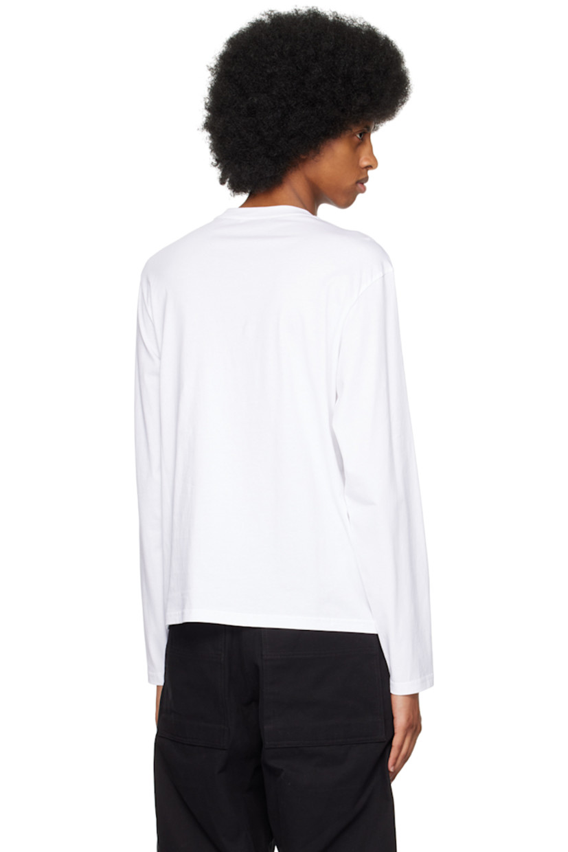 Cotton jersey T-shirt.

· Rib knit crewneck
· Detachable rubberized press-stud tab at chest

Supplier color: White