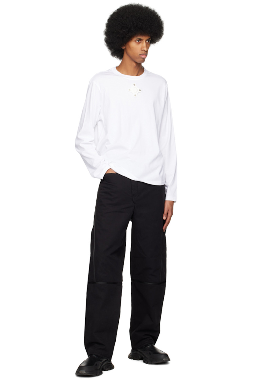 Cotton jersey T-shirt.

· Rib knit crewneck
· Detachable rubberized press-stud tab at chest

Supplier color: White