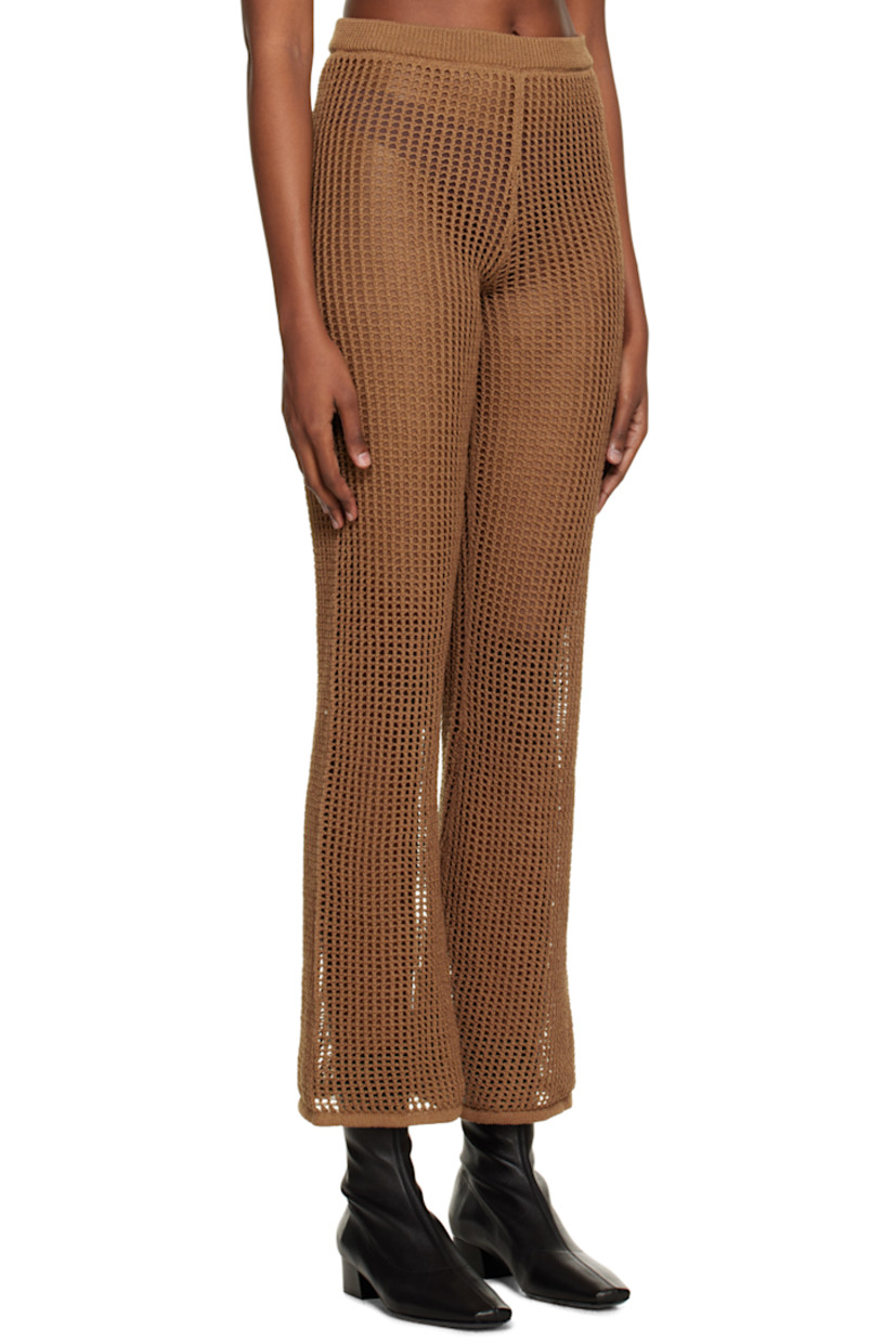 Open crochet knit cotton-blend lounge pants. Rib knit elasticized waistband and cuffs.

Supplier color: Chocolate