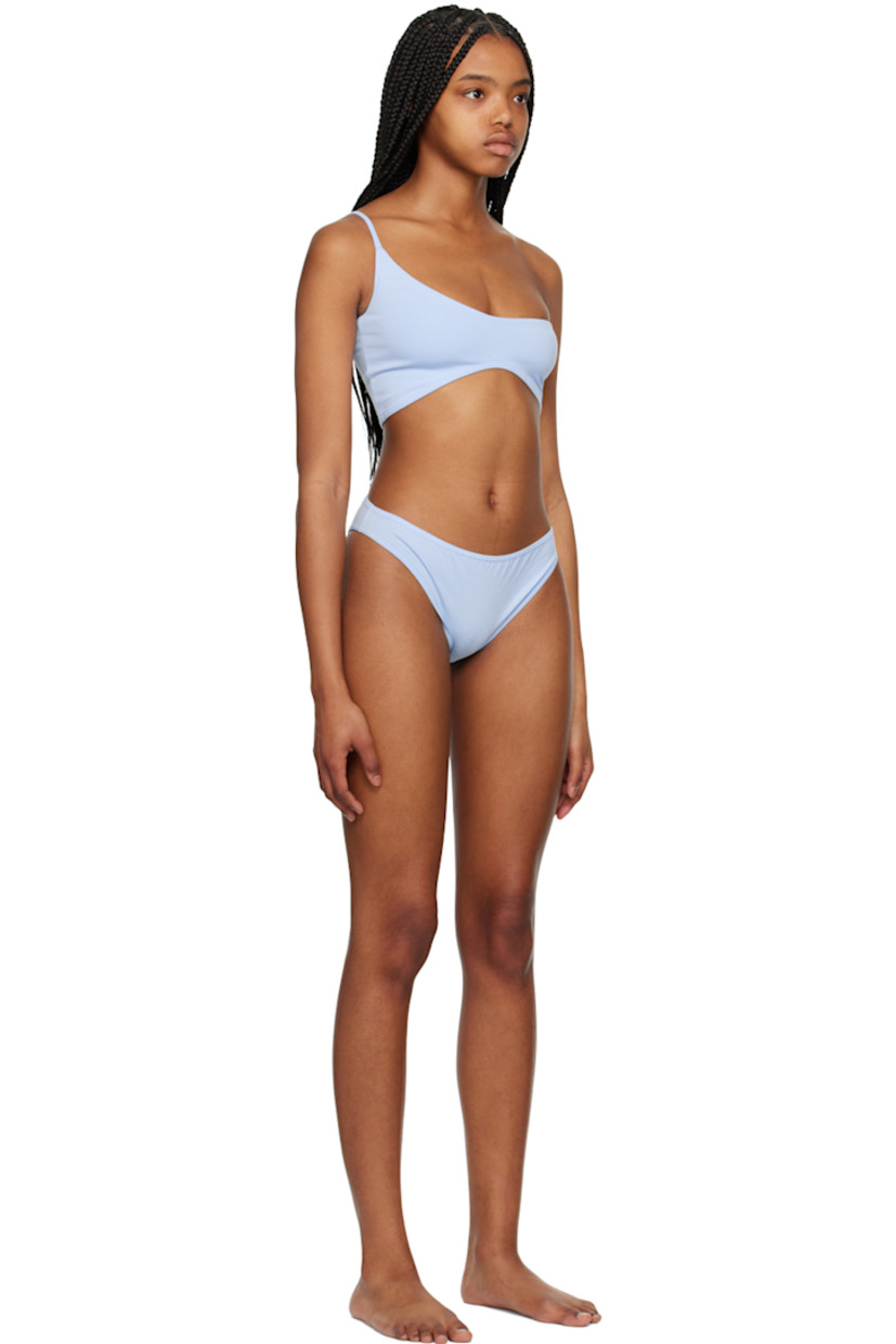 Stretch organic cotton jersey bra. 

· Single-shoulder construction
· Asymmetric neck and hem
· Fixed shoulder strap
· Fully lined

Stretch organic cotton jersey briefs.

· Elasticized waistband
· Partially lined

Supplier color: Sky