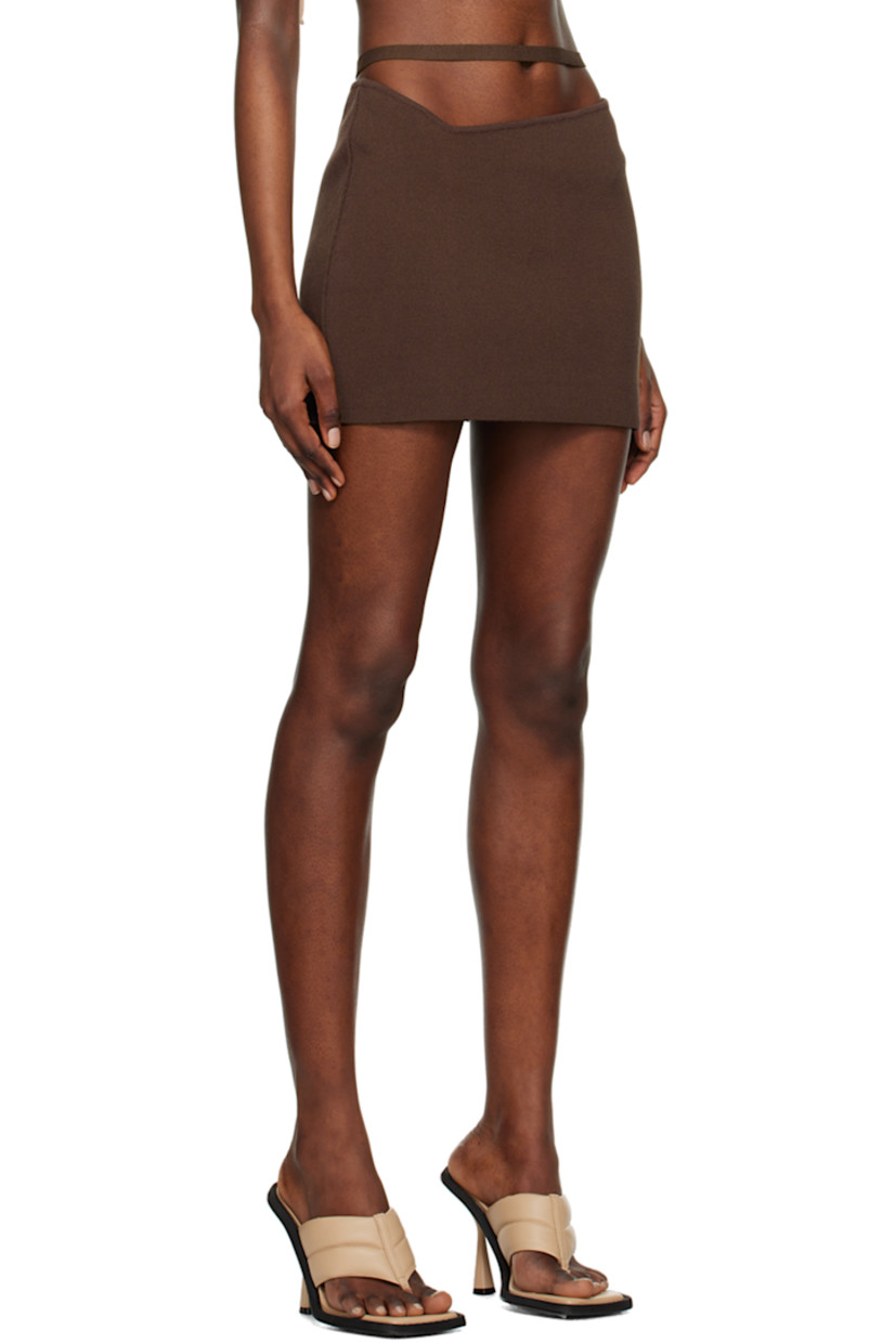 Rib knit stretch viscose-blend skirt. Cutout at waistband.

Supplier color: Brown