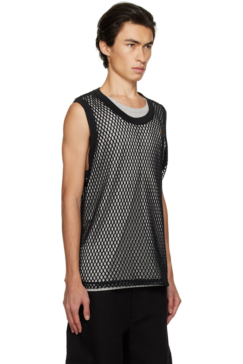 Cotton fishnet tank top. 

· Rib knit crewneck and armscyes
· Logo hardware at chest
· Racer back

Cotton jersey tank top. Flatlock stitching at racer back.

Supplier color: Black