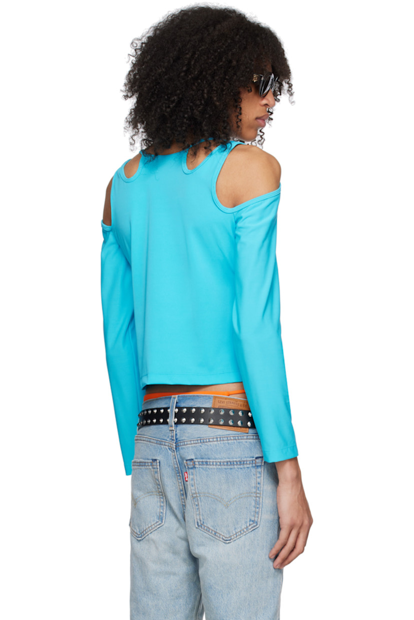 Stretch nylon jersey T-shirt.

· Scoop neck 
· Cutout at side seam and shoulders

Supplier color: Turquoise