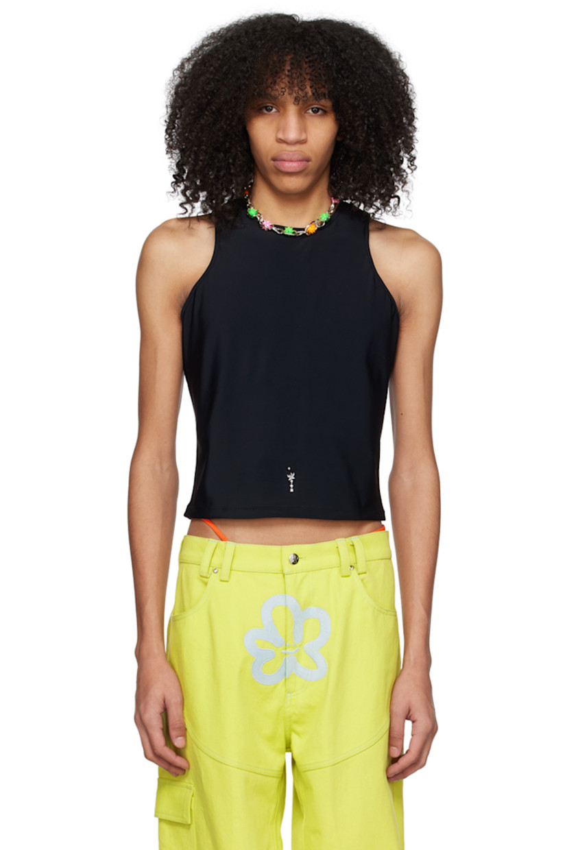 Stretch nylon jersey tank top.

· Crewneck
· Crystal-cut hardware at front hem

Supplier color: Black
