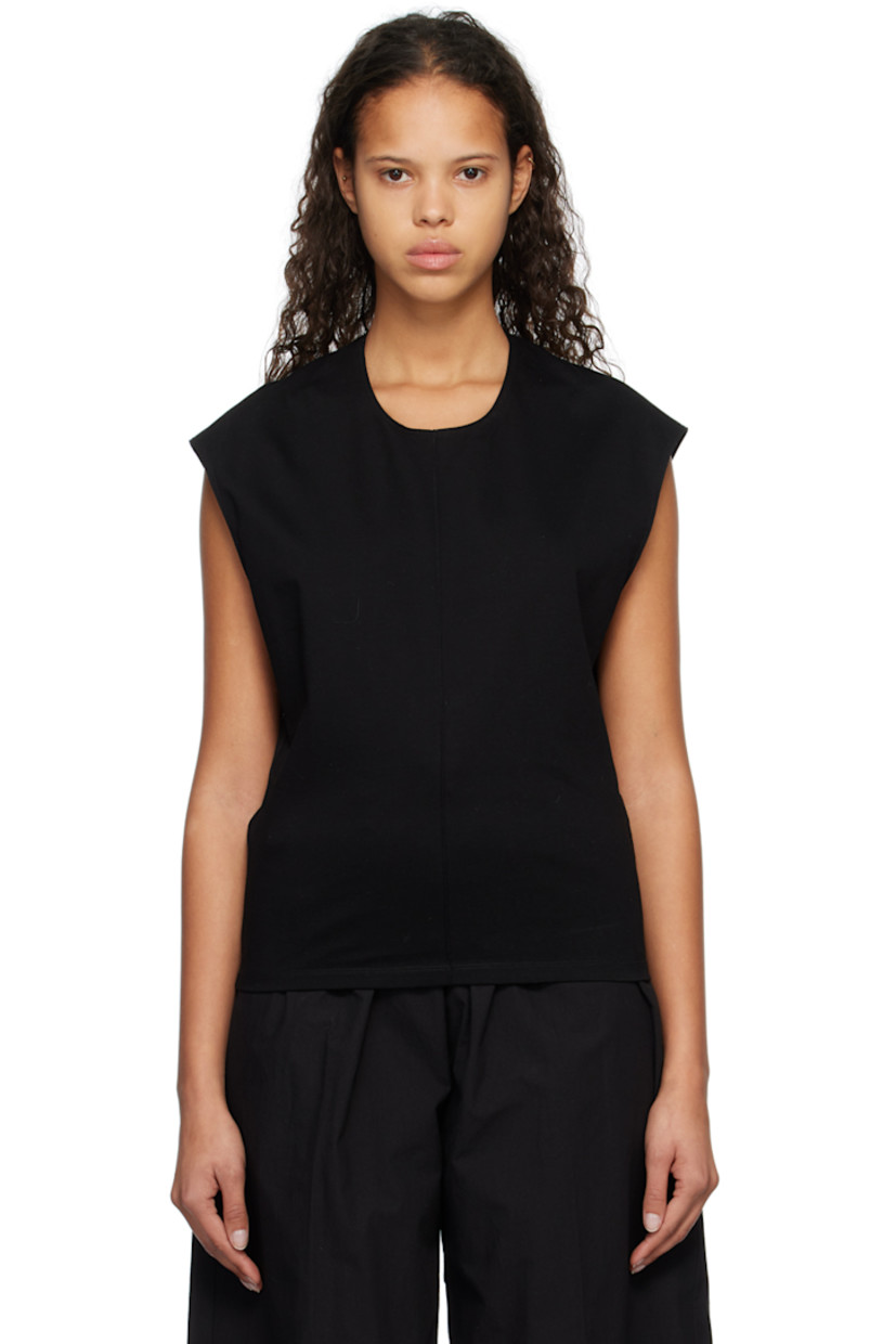 Cotton jersey tank top. 

· Scoop neck
· Pinched seam at front

Supplier color: Black