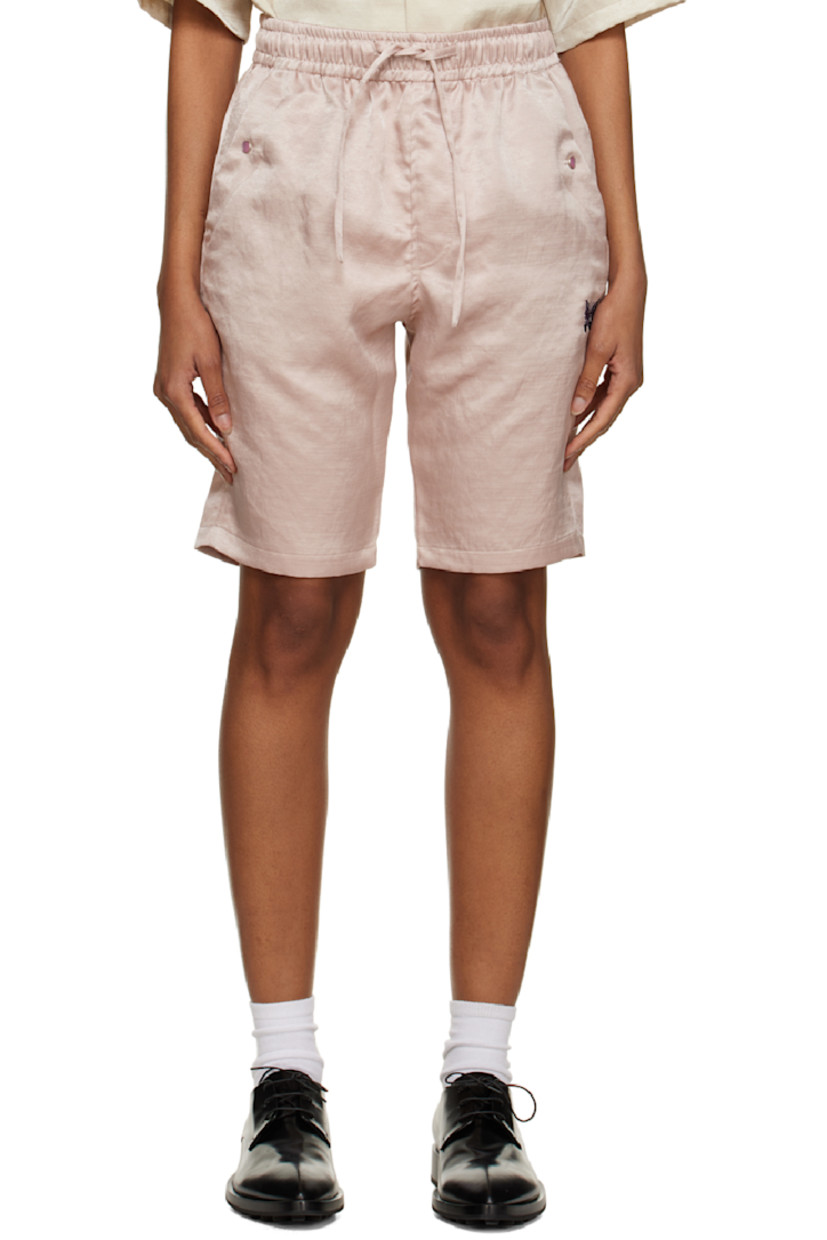 Slub polyester sateen shorts.

· Drawstring at elasticized waistband
· Four-pocket styling
· Mock-fly
· Logo embroidered at front

Supplier color: Pink