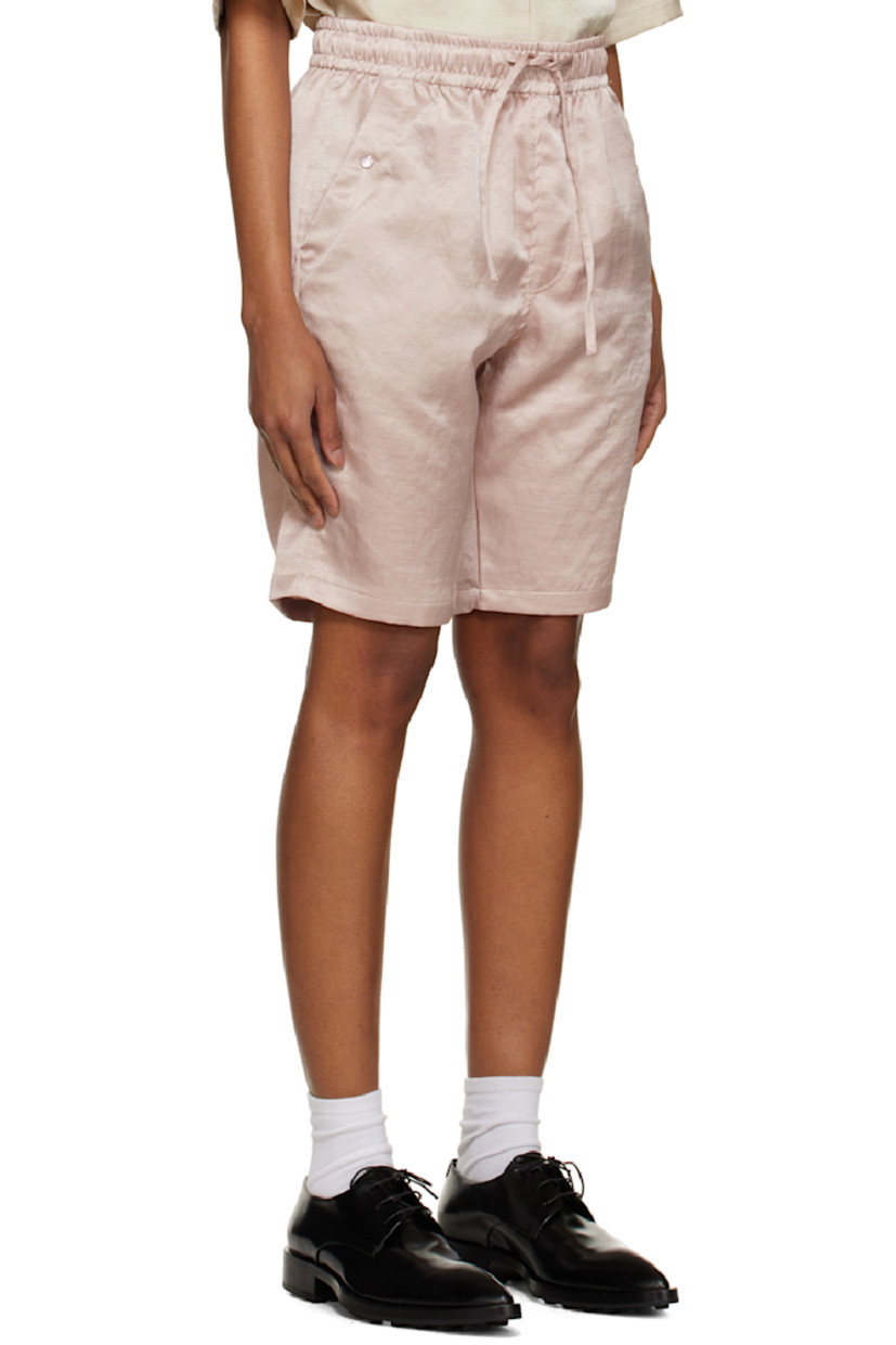 Slub polyester sateen shorts.

· Drawstring at elasticized waistband
· Four-pocket styling
· Mock-fly
· Logo embroidered at front

Supplier color: Pink
