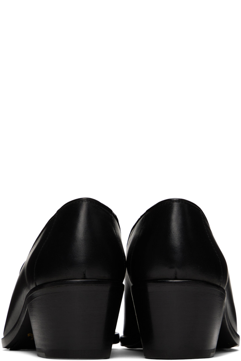 Polished calfskin loafers in black. 

· Pointed toe 
· Horsebit hardware with charm at vamp
· Grained calfskin lining 
· Stacked wooden heel with rubber injection
· Leather sole
· Heel: H1.5 in 

Supplier color: Black