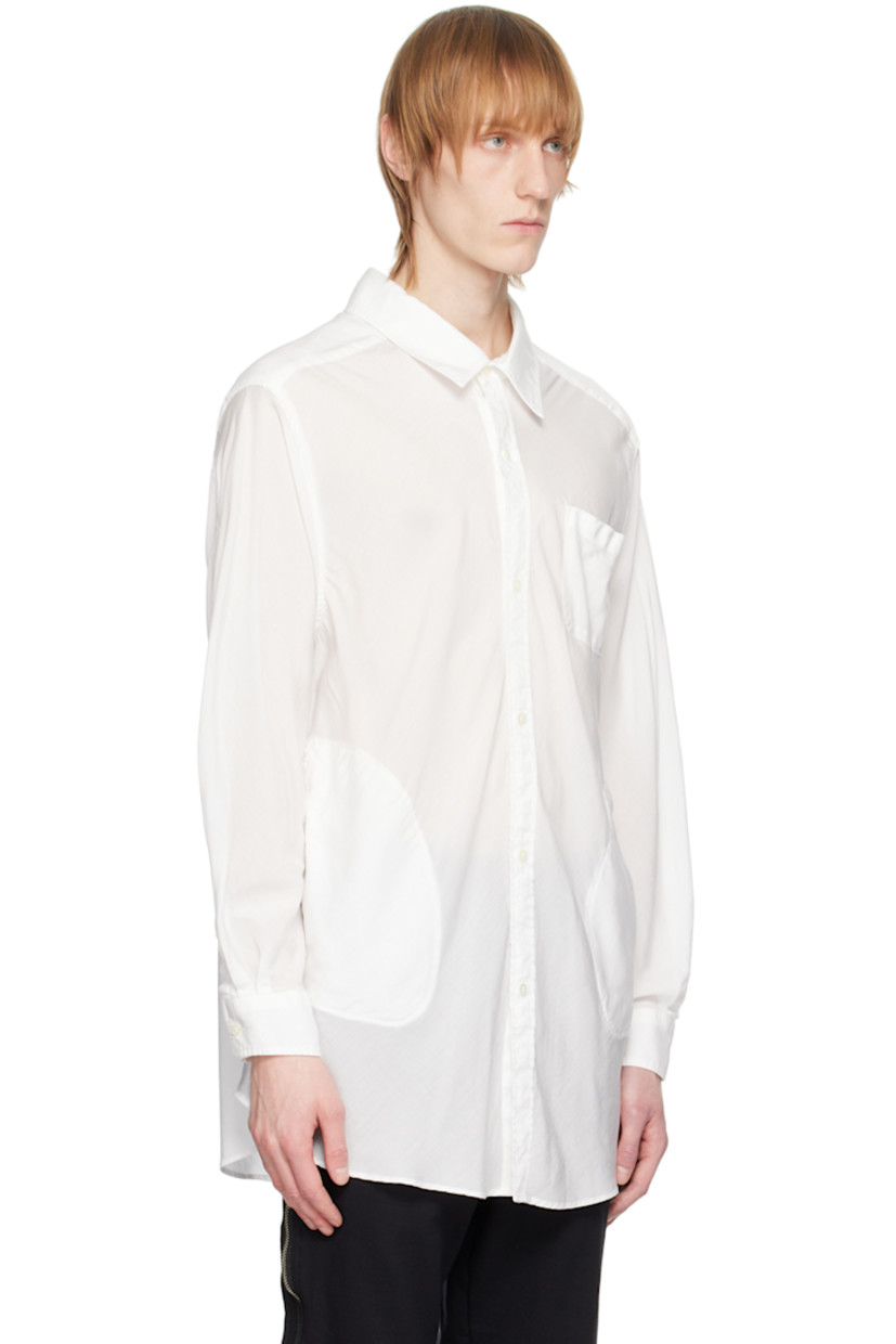 Plain-woven rayon shirt.

· Spread collar
· Button closure
· Patch pocket at chest
· Seam pockets at waist
· Curved hem
· Single-button barrel cuffs 
· Mother-of-pearl hardware

Supplier color: White